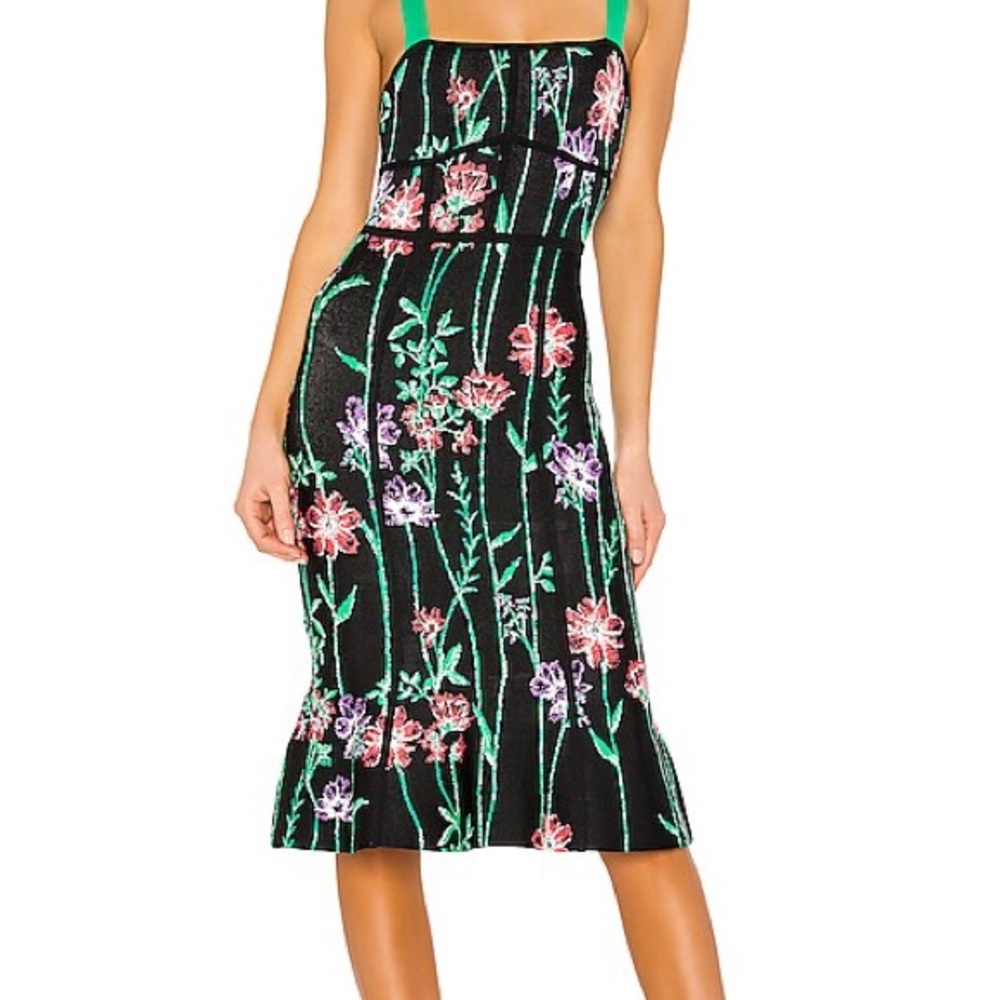 Floral Black and Green Dress
